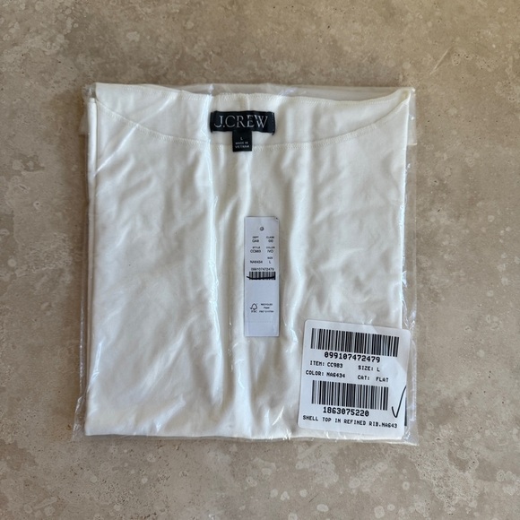 J Crew Ivory Refined Rib Shell Tank Sleeveless Boat Neck Women Sz L Jersey Knit - Picture 6 of 8